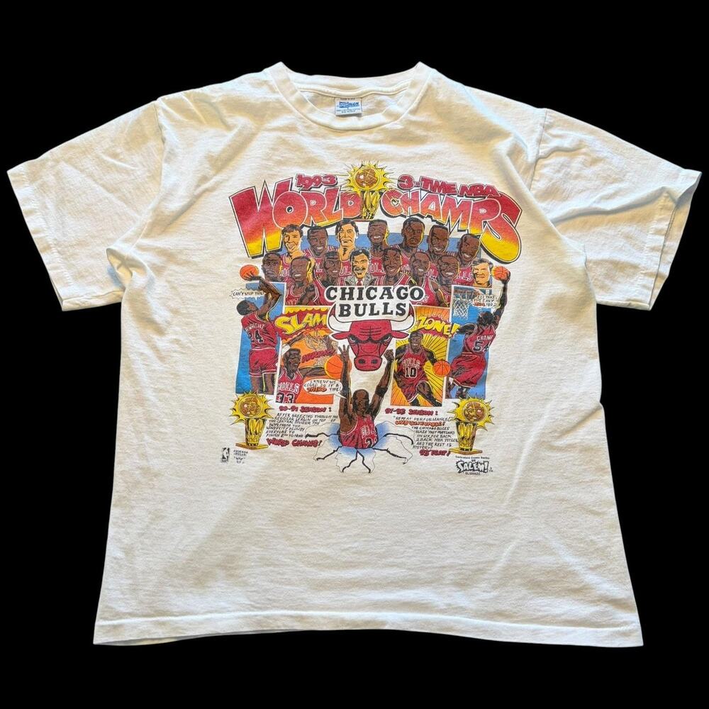 Vintage Chicago Bulls Shirt Mens Large White NBA Basketball Champs Salem 90s